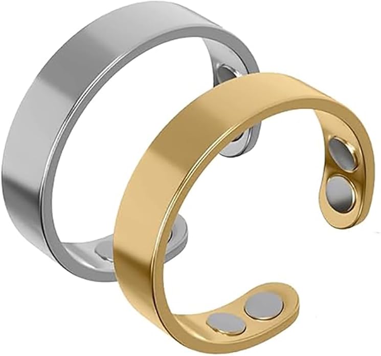 Stainless steel lymphatic magnetic therapy ring, adjustable fatigue relief sleep magnetic finger ring, open magnet unisex ring