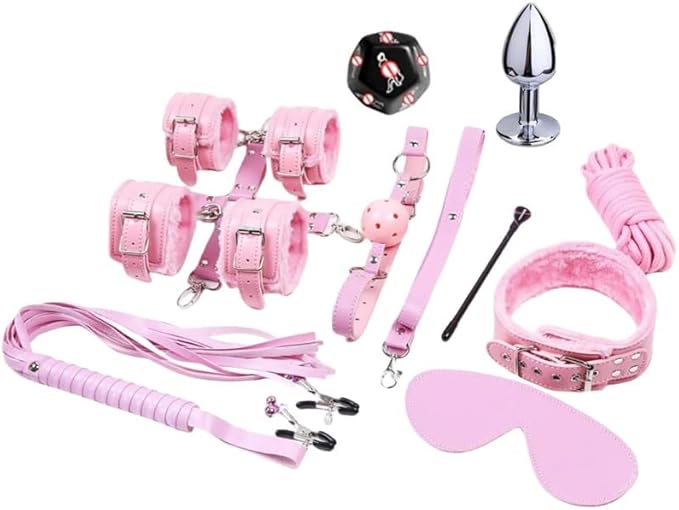 BDSM Sexy ， 12 Piece Pink Leather Quick Drying Pilates Set, Soft and Adjustable, Suitable for Home Fitness and Lifestyle