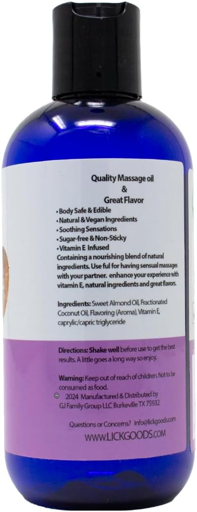 Lick Watermelon Flavored Massage Oil – Fresh Fruity Edible Massage Oil with Vitamin E, Smooth Non-Sticky Glide for Playful Couples Massage & Date Nights, 8 oz