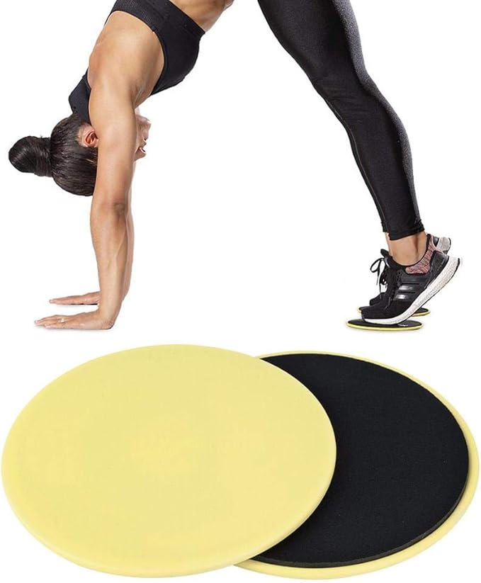 Fitness Disc Slides, 2pcs Discs Slider Fitness Disc Exercise Sliding Plate Sliding Discs Fitness Core Slider Workout for Gym, Home, Yoga, Pilates (yellow)