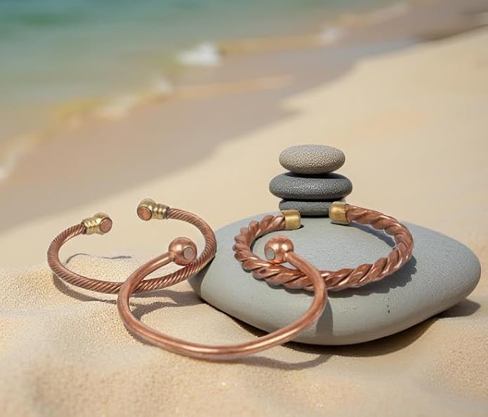 Touchstone copper bracelets | gift for men women |adjustable 100% pure solid real magnetic jewelry | handmade bracelet set combo | rope braided tibetan bangles.