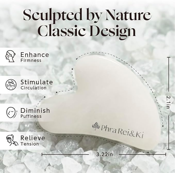 Phra Rei&Ki] Gua Sha Facial Tools, Customed Natural Jade Stone, Gua Sha Tool for Face, Manual Massage Tool for Jawline Sculpting, Puffiness Reducing and Face Lifting, Massager for Skin-Care