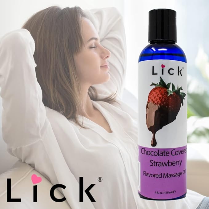 Lick Chocolate Covered Strawberries Massage Oil – Gourmet Dessert Edible Massage Oil with Almond Oil & Vitamin E, Luxurious Glide for Romantic Couples Massage, 4 oz