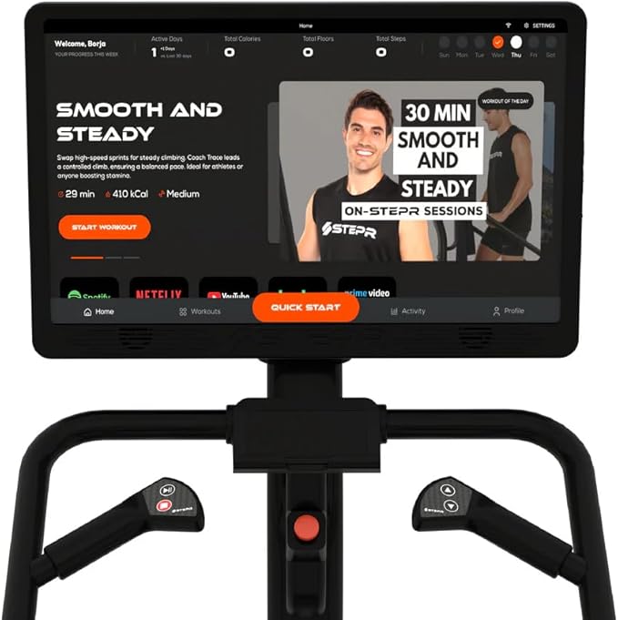STEPR PRO+ Stair Master with 27" Touchscreen, Commercial Grade Stairmaster Machine for Home, 190 Steps/Min, Bluetooth & WiFi Stepper Machine, Resistance Band Attachments, Mobile App, 400 lb Capacity