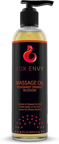 Massage Oil for Couples, Women & Men (1 Bottle, 8 fl oz) - Fox Envy Orange Blossom with Rosemary Scented Sensual Oil with Coconut Oil & Jojoba Oil - Enhances Stimulation for The Body & Muscles