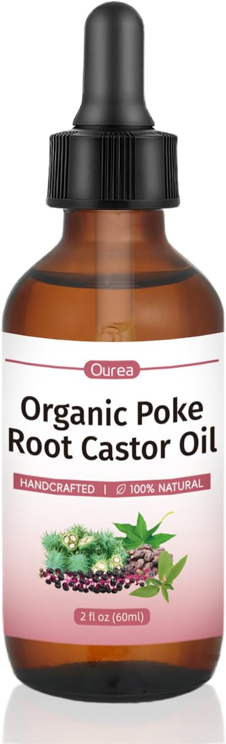 Poke Root Castor Oil Organic - 2 Fl Oz - Lymphatic Support Massage Liquid, Supports Boils, Fibroids, Cysts, Swollen Lymph Nodes, Breast & Joint Health, Natural Deep Tissue Relief Drops