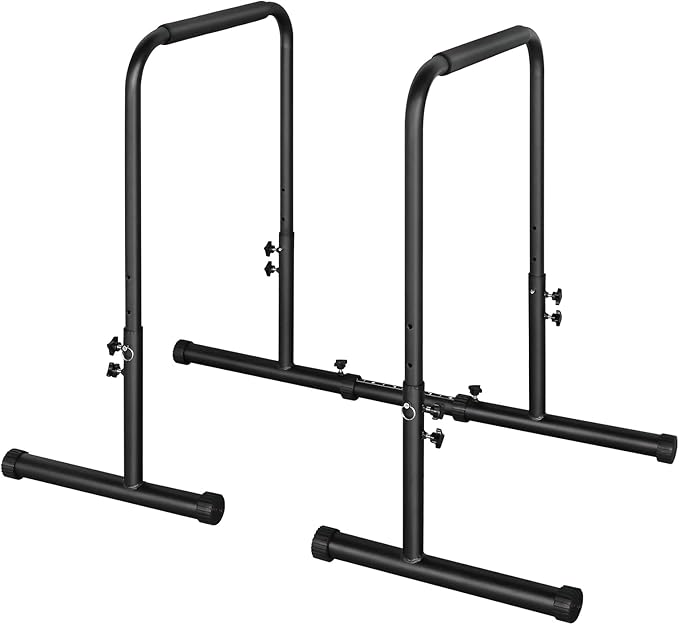 Dip Station Strength Training Dip Stands Station with Connecting Rod and Padded Handles for Home Gym & Fitness Training