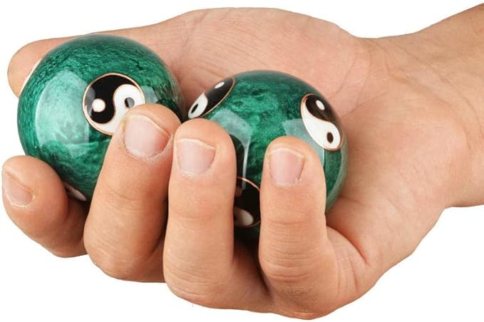 JapanBargain 3298, Chinese Baoding Balls Hand Exercise Therapy Balls Stress Reliefe Balls, Taichi Pattern, Green Color