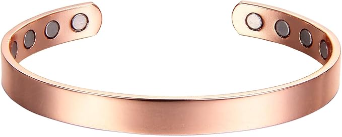Earth Therapy Pure Copper Shiny Minimalist Bracelet – Adustable Unisex Sport Band with Ultra Strength Magnets