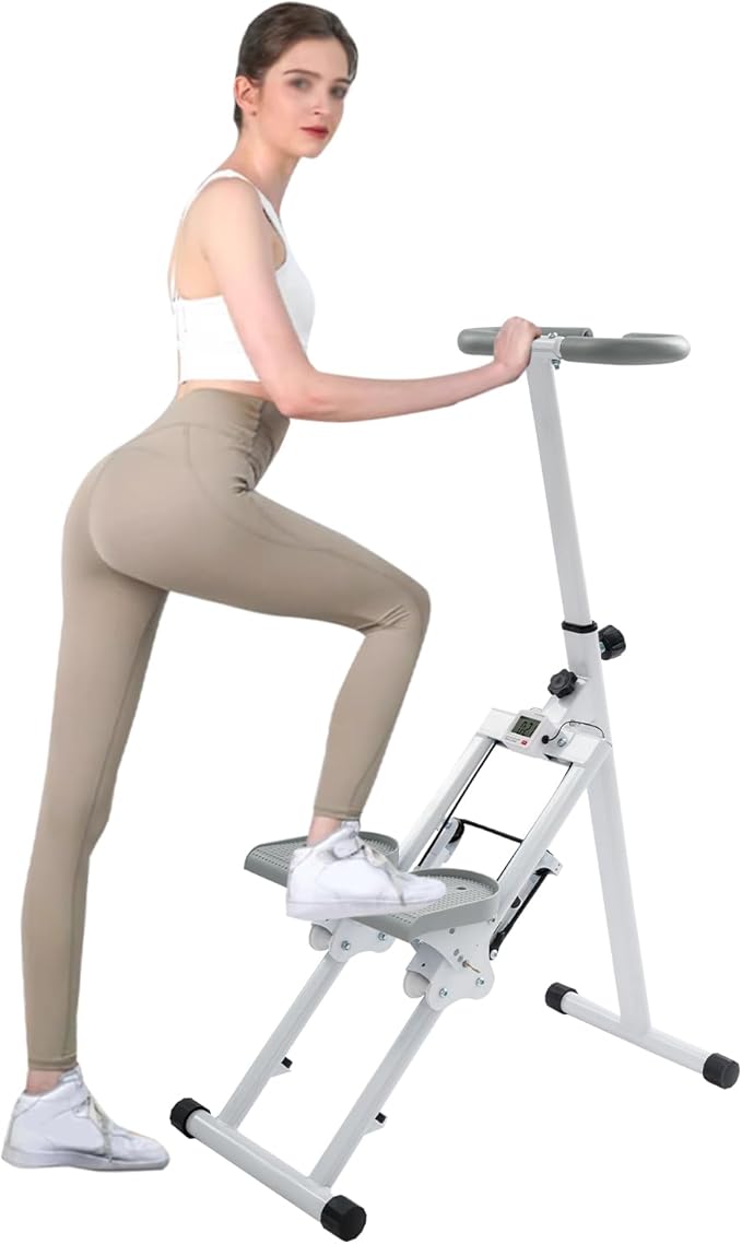 Stair Stepper for Home Gym | Stair Stepper Machine with Adjustable Handlebar | Folding Cardio Stair Master | with Three-Position Angle-Adjustable Pedals | 220LBS Loading Capacity | White