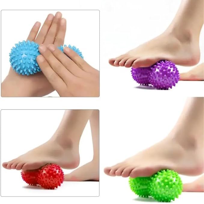2 Pack Peanut Massage Ball Roller Spiky Double Lacrosse Balls Trigger Point for Stress Reflexology Foot Muscle Therapy Deep Tissue Relieve Strength Exercise Fitness Body