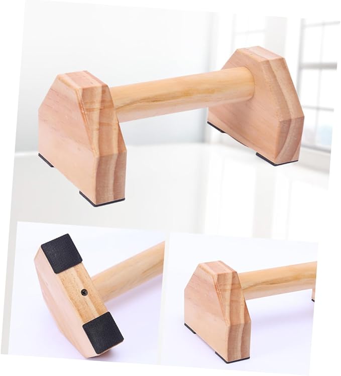 CHILDWEET Solid Wood Handstand Bar and Push-up Bracket Set, Muscle Training Fitness Equipment with Non-slip Base for Home Calisthenics and Strength Workouts