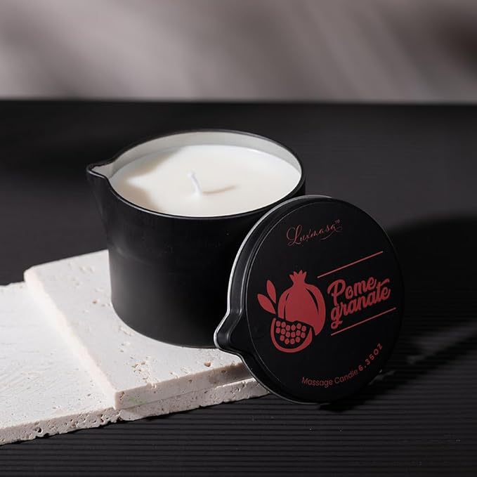 Pure Natural Soybean Scented Massage Candles for Couples-Low Temp Relaxing Candles Aromatherapy - Body Lotion for Massage 6.35 OZ (Pomegranate Scent)