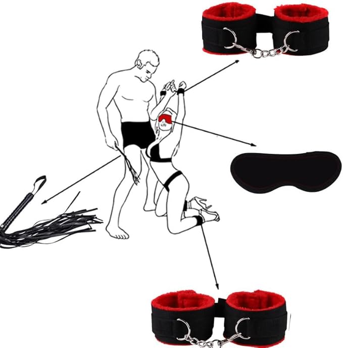 Pilates 11 Piece Fashion Design Leather Combination Set (Black Red), Fun Cosplay Racket Accessories, Wrist and Hip Yoga Supplies, Couple Gifts