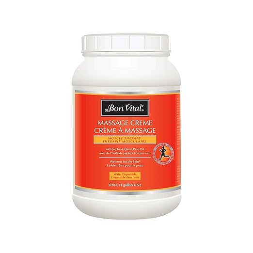 Bon Vital' Muscle Therapy Massage Creme, 1-Gallon, Massage Cream with Essential Oils for Deep Tissue, Sports, Swedish & Trigger Point Massage, Smooth Texture