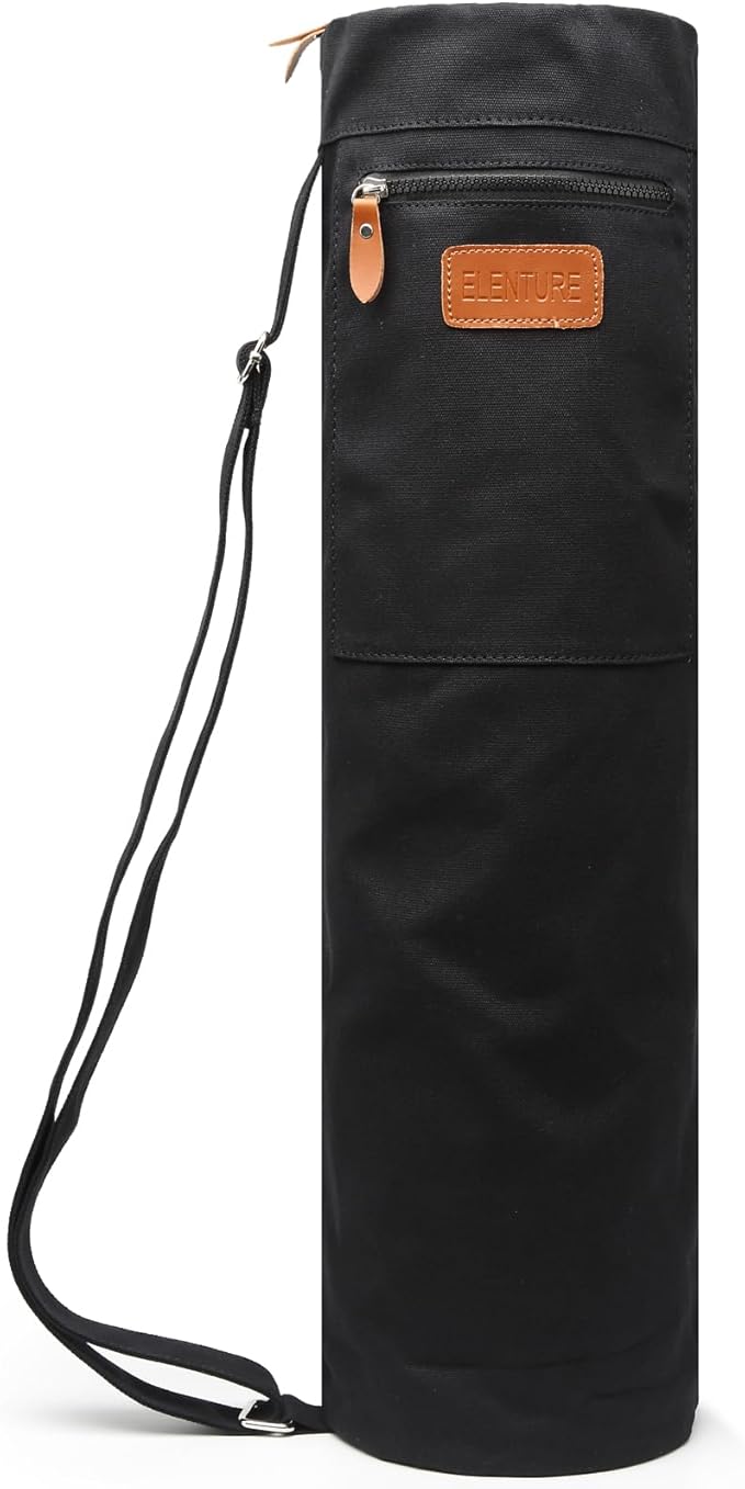Canvas Yoga Mat Bag with Adjustable Strap & Pockets, Full-Zip Travel Gym Tote for Women & Men, Fits 1/4" & 1/3" Thick Mats, Lightweight Carrier for Yoga, Studio, Workout, Outdoor Use