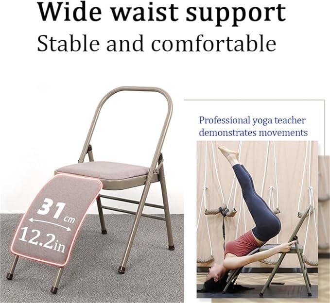 Folding Yoga Chair for Adults, Curved Chaise Lounge Chair for Yoga, Heavy-Duty Meditation and Exercise Chair with Detachable Lumbar Back Support for Home Workouts and Stretching(Gray)