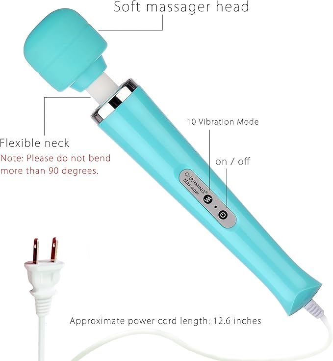 CHARMING Wired Powerful Handheld Back Massager with 10 Strong Vibrations Modes, Personal Therapy Massager for Sports Recovery, Muscle Aches, Body Pain-Light Blue