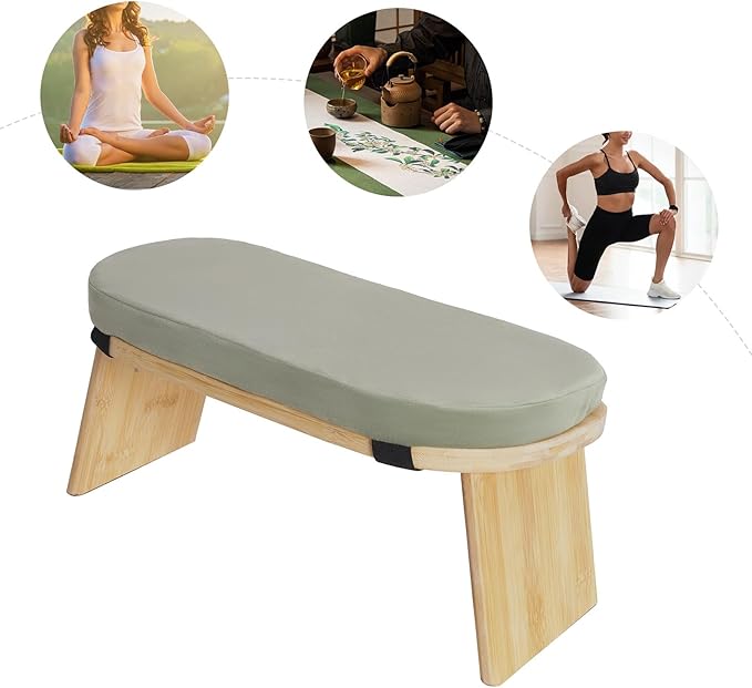 Meditation Chair Extra Thick Cushion,Portable Bamboo Meditation Bench for Comfortable & Stable Meditation,Sleek Canvas Kneeling Chair