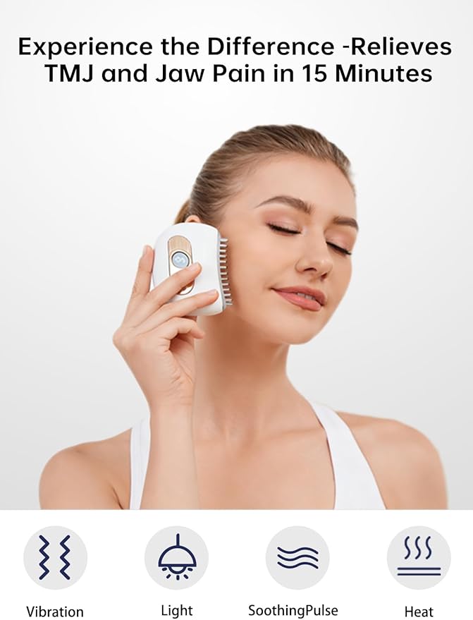 TMJ Relief Products Jaw, TMJ Massager with Vibration and Heating, Ergonomic Multi-Needle TMJ Massage Tool for Jaw & Neck Pain, Clenching & Teeth Grinding (White)
