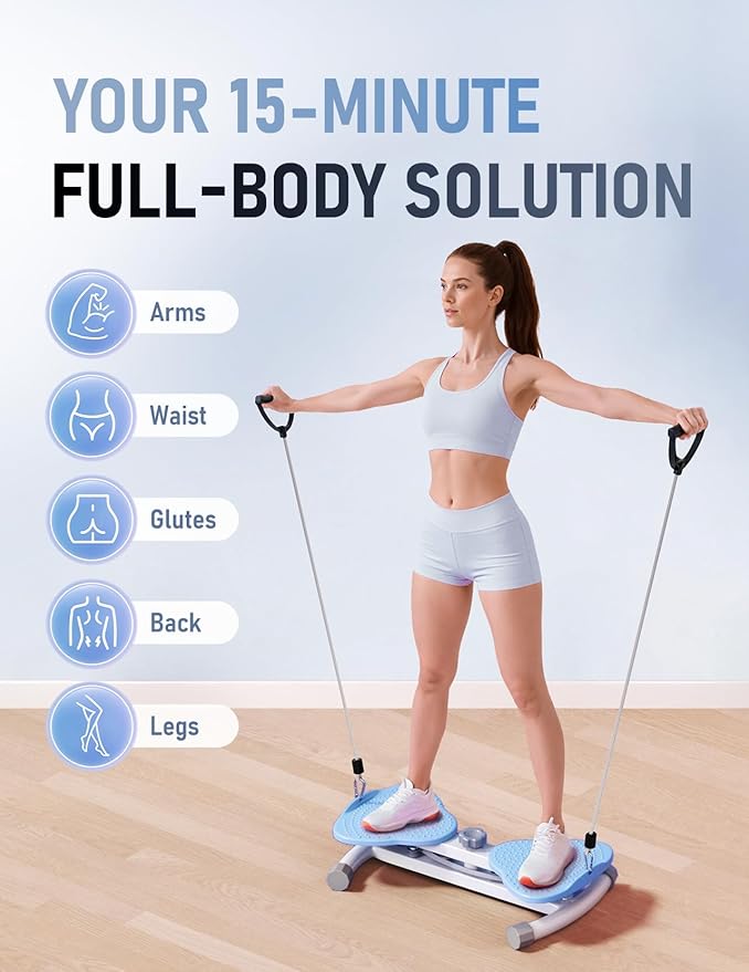 Waist Twister Machine for Body Toning, Fat Burning, Supports 300 lbs, Noiseless, Anti-Slip, Compact Portable for Home, Gym, Apartment, Office