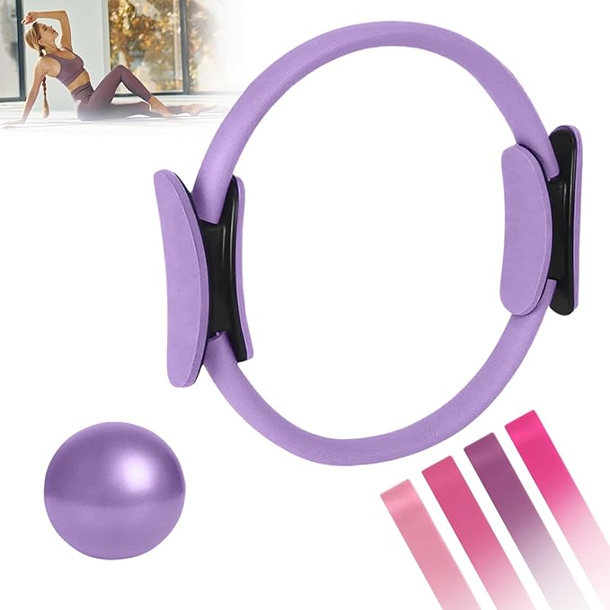 Home Pilates Kit for Women， Pilates Essentials Kit for Women，Pilates Equipment，14 Inch Fitness Circle, 9 Inch Yoga Ball 5 Resistance Bands for Beginners Home Workouts