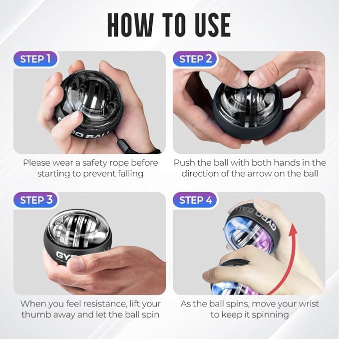 Torqueball Hand Exerciser with Counter, Auto Start Gyro & Torque Ball Hand Trainer Wrist Power Gyro Ball Hand Forearm Strengthener for Strengthen Arms Colorful Lighting Bones and Muscles (Black)