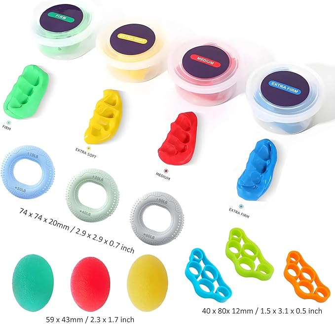 Hand Therapy Putty Kit, Grip Strength Trainer, Forearm Strengthener, Stress Balls, Hand Strengthening Devices 13Pcs Set Grip Strength, Dexterity, Mobility, Injury Stress Relief