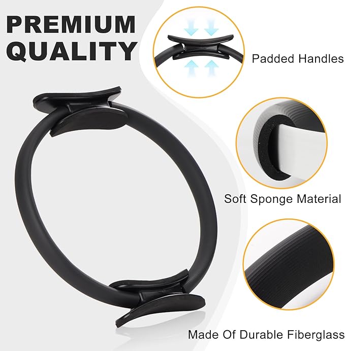 Pilates Ring Fitness Circles Set, Dual Padded Handles Home Pilates Equipment Set for Women Includes 2 Pilates Ring, 2 Pilates Mini Ball, and 5 Resistance Bands at Home Pilates Workout Set