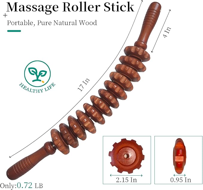 Wood Therapy Massage Tools, Curved Massage Roller Stick for Body Sculpting, Lymphatic Drainage Massager, Maderoterapia Kit, Cellulite Massager for Fat Removal