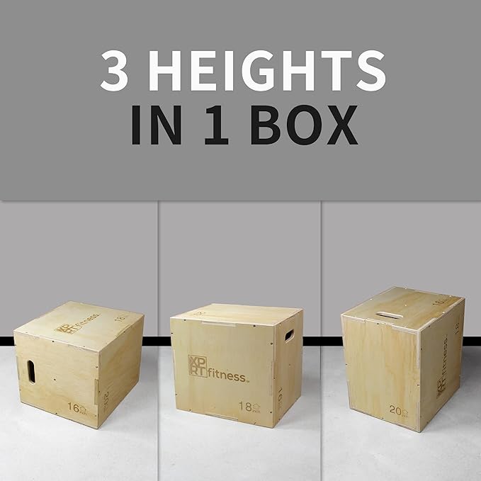 XPRT Fitness 3-in-1 Wooden Plyo Box for CrossFit Jump Training, Plyometric Exercise Box with Multiple Heights, Heavy-Duty Jump Box for Home Gym