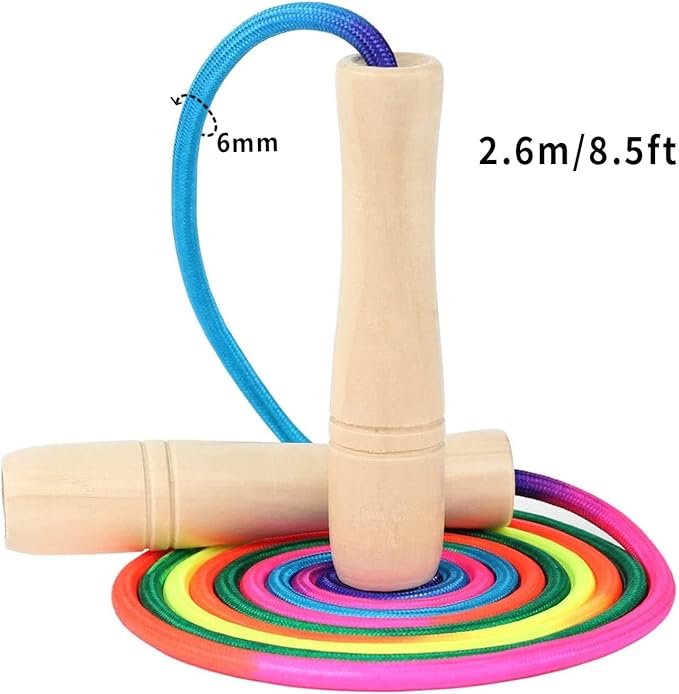 Jump Rope for Kids, Adjustable Toddler Jump Rope with Wooden Handle and Cotton Rope, Cute Skipping Rope for Boys and Girls Fitness Workout Exercise 8.5 Ft(Pink)