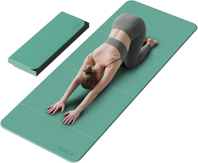 Foldable Yoga Mat Extra Thick & Large (74" x 31.5" x 0.32"), Double-Sided Non Slip & Lightweight Fitness Mat, 8mm Thick Wide Exercise Mats for Woman Man Kids, Portable Workout Mats for Travel, Studio or Home Use