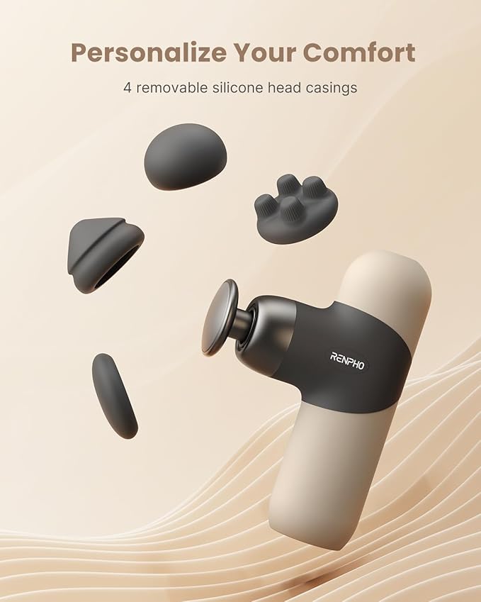 RENPHO Mini Thermal Massage Gun with Heat, Portable Deep Tissue Percussion Massager with 4 Heads for Neck & Back Comfort, Ultra-Quiet Operation for Home, Office & Travel, Includes Compact Carry Case