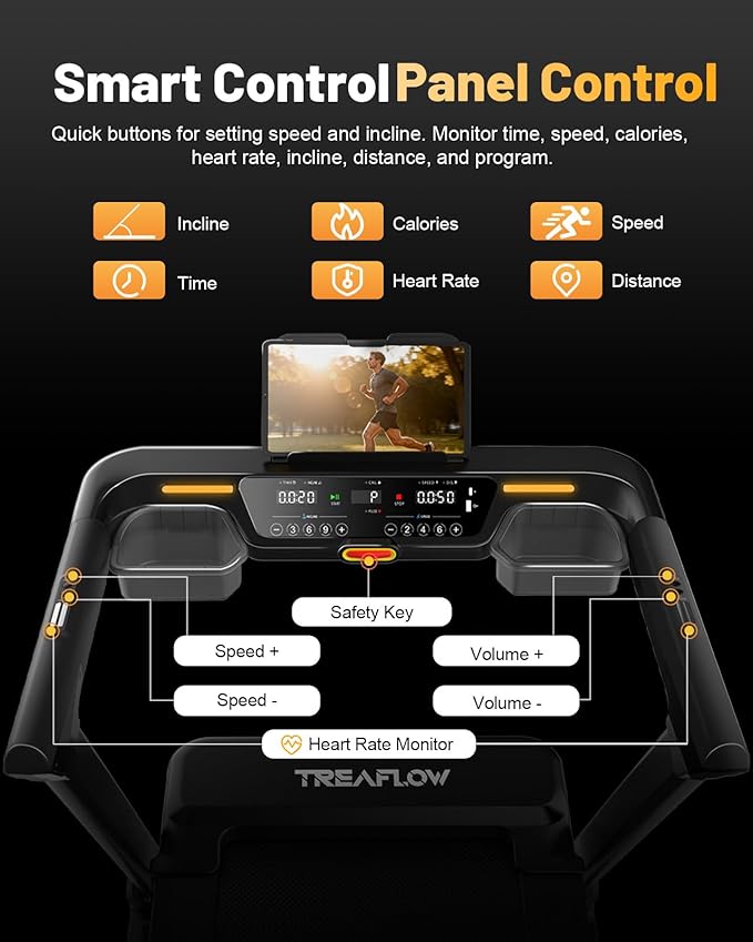 Treadmill with 0-25% Auto Incline, 3.5 HP Folding for Home Running, 10.0 MPH Max Speed, 300 lbs Weight Capacity, Bluetooth Speaker.