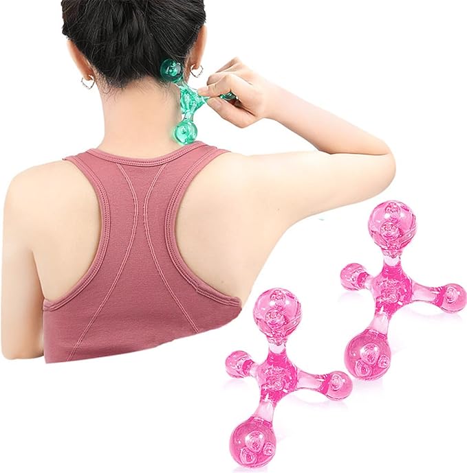 Trigger Point Massage Tools, 2 PCS 4 Point Manual Deep Muscle Tissue Trigger Massager, Handheld Palm Pressure Point Massage Tool, for Neck Shoulder Back Muscle Pain Relief (Pink)