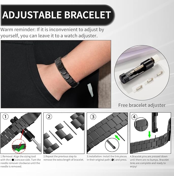 Magnetic Bracelets for Men，Stainless Steel Bracelet Lymphatic Drainage Therapeutic Magnetic Bracelets with Double Row Magnets Jewelry Gift with Adjust Tool