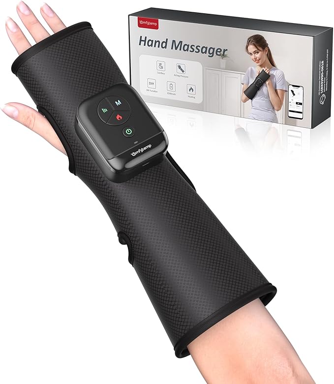 Comfytemp Air Compression Therapy Device K1063, Portable Hand and Wrist Massager for Circulation and Pain Relief, Cordless Forearm Massage Sleeve with Heat, Ideal for Men Women Seniors