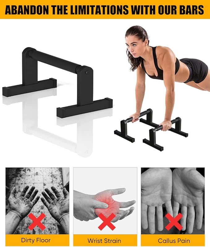 Push Up Bars | Heavey Duty Parallettes Dip Bar with Non-slip Grips for Calisthenics Planche L Sit Handstand Fitness Floor Workout, Pushup Station Handles Stand for Gym Strength Training