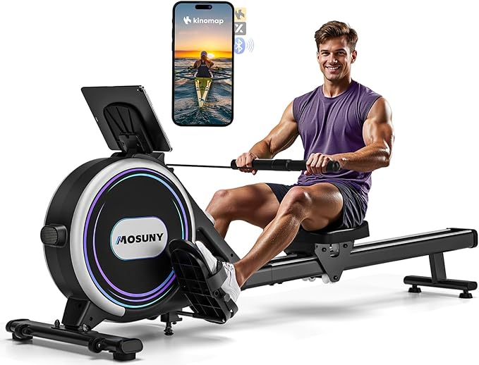 Rowing Machines for Home, 32-Level Adjustable Resistance, Magnetic Rowing Machine with App Supported, 400 LB Weight Capacity, Upgraded Dual Slide Rails with LCD Data Display Screen