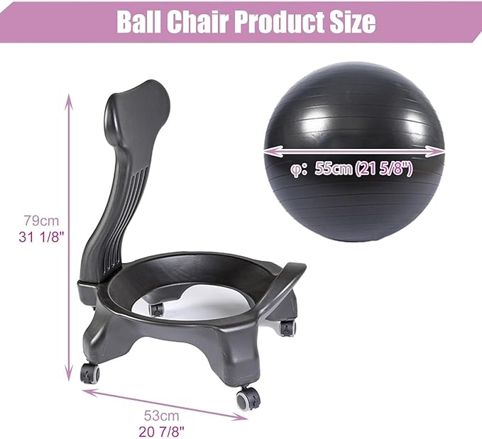 Balance Ball Office Chair with Back Support & Wheels, Ergonomic Stability Ball Chair for Desk Sitting, Yoga Ball Seat for Active Sitting(Style F)