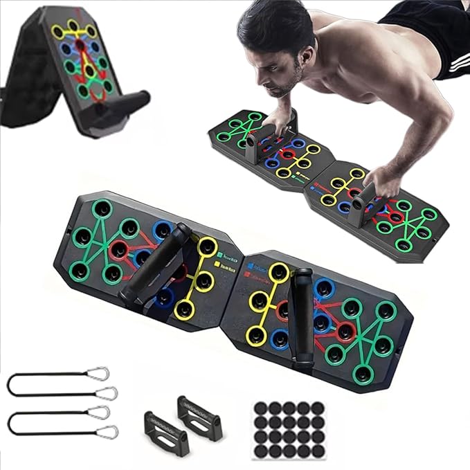 Foldable Push Up Board with Risistance Band,24-1 Multifunctional Multi-Functional Push Ups Bars,Push Up Handles for Floor for Men,Home Workout Equipment Pushup Stands for at Home Exercise- Fitness Accessories