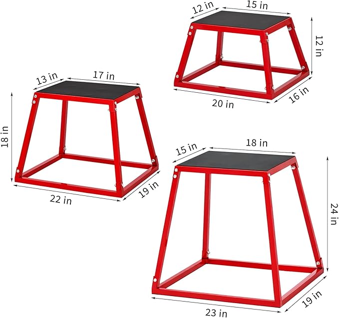 Heavy-Duty Steel Plyometric Jump Box Set, 12” 18” 24” Square Jumping Trainer with Non-Slip Rubber Top, Stackable Home Gym Fitness Equipment for Strength Training & Conditioning