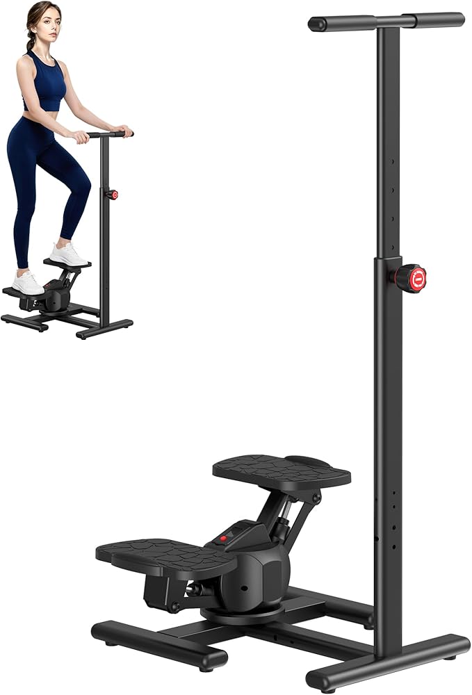 Steppers for Exercise at Home,Mini Stair Stepper with Handlebar and Resistance Bands,Stair Step Workout Machine,Total Body Cardio Equipment, Optional Twist Motion,Non-Slip Pedals – 300 LB Max Weight
