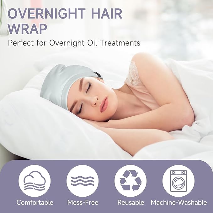 Castor Oil Pack Wrap Overnight Hair Wrap for Sleep Reusable Hair Cap Cover for Treatment of Thinning, Balding, Dry, and Damaged Hair (Oil Not Included)