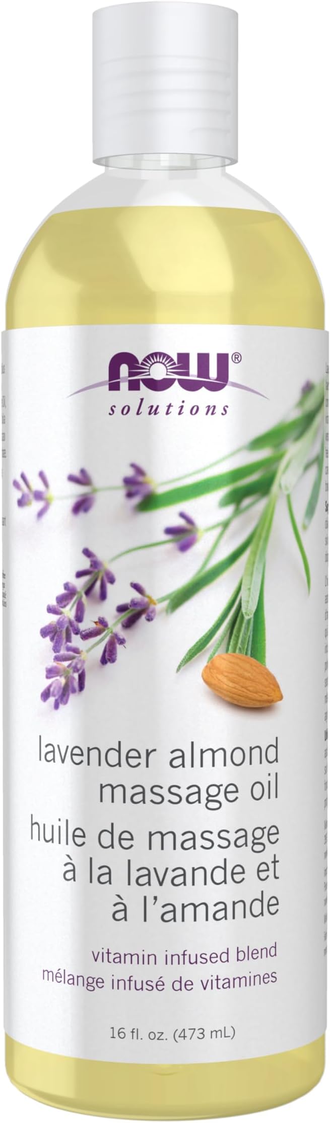 NOW Foods Solutions, Lavender Almond Massage Oil, Vitamin Infused Blend, Therapeutic and Soothing, 16-Ounce