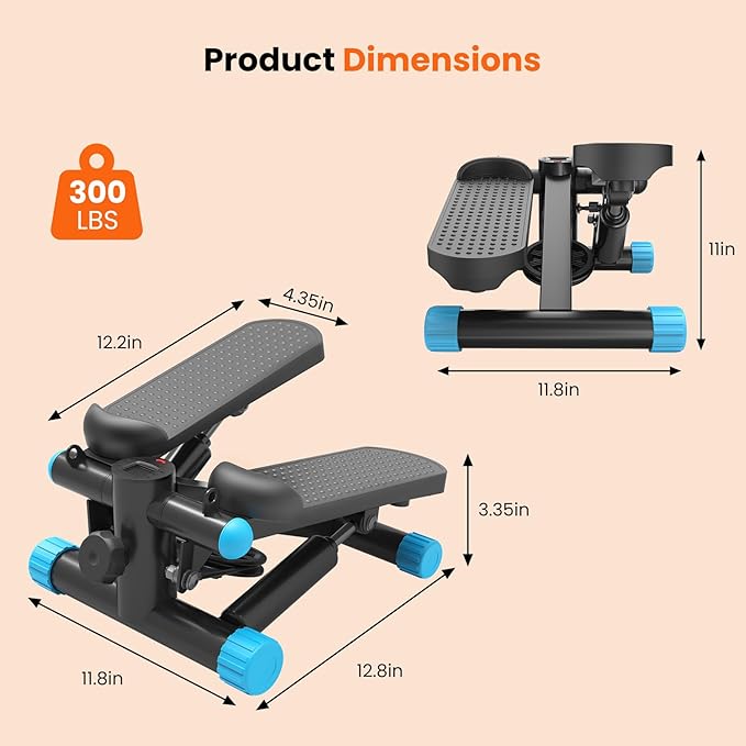 Sweetcrispy Mini Stair Steppers with Resistance Bands for Exercise at Home, Portable Exercise Twist Stepper Machine for Full Body Workout, 300LBS Capacity