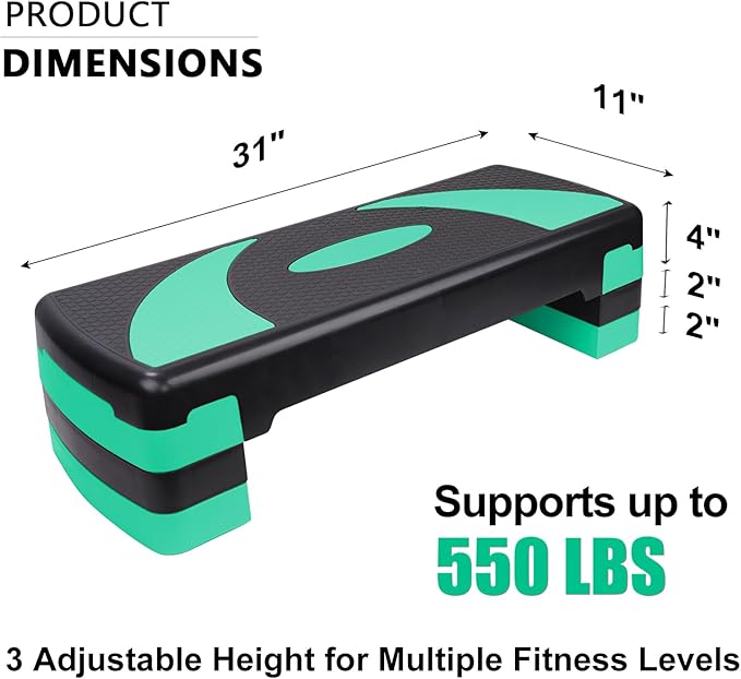 Aerobic Step Platform Exercise Step with 3 levels Adjustable Height Non-Slip Exercise Stepper for Cardio, Strength, and Fitness Workouts at Home or Gym