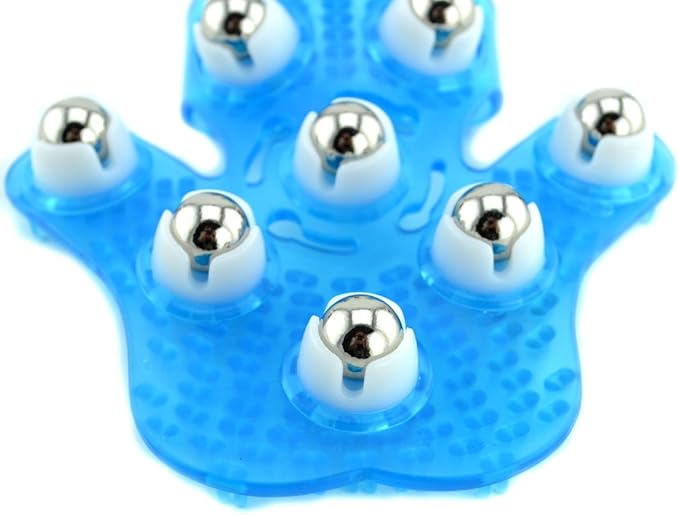 SAMYO Palm Shaped Massage Glove Body Massager with 9 360-degree-roller Metal Roller Ball Beauty Body Care (Blue)