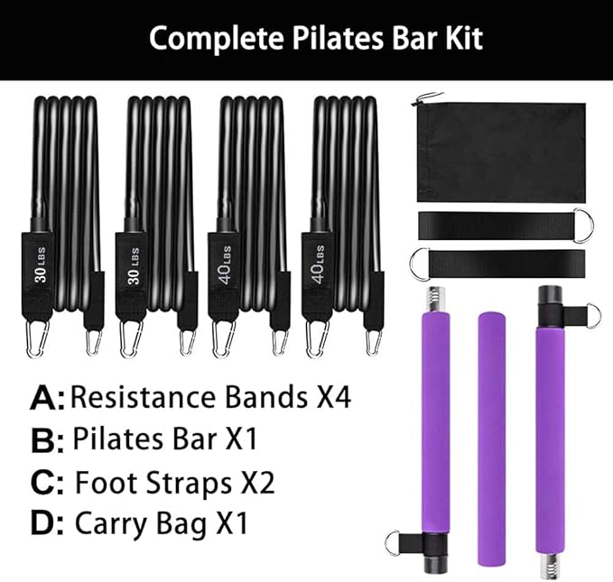 GOGO Pilates Bar Kit with Latex Resistance Bands, Pilates Weight Bar Equipment for Yoga Workout Home Gym Strength Training